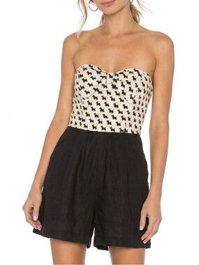 Anthropologie Maeve Scottie Dog Romper Size 4 Strapless Bow Tie Pleated Shorts